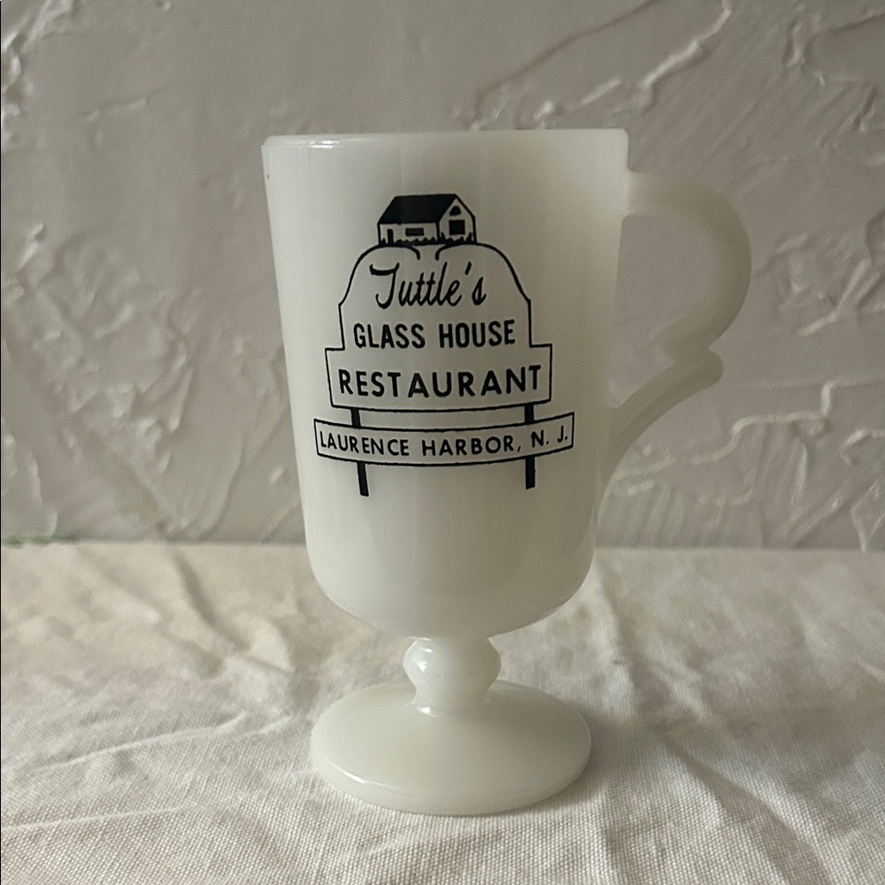 Vintage milk glass mug - Tuttle's Glass House Restaurant in Laurence Harbor, NJ